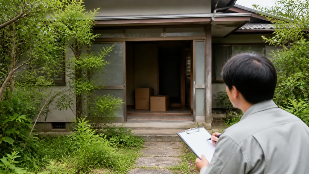 空き家の残置物と庭まわりを整理するイメージ